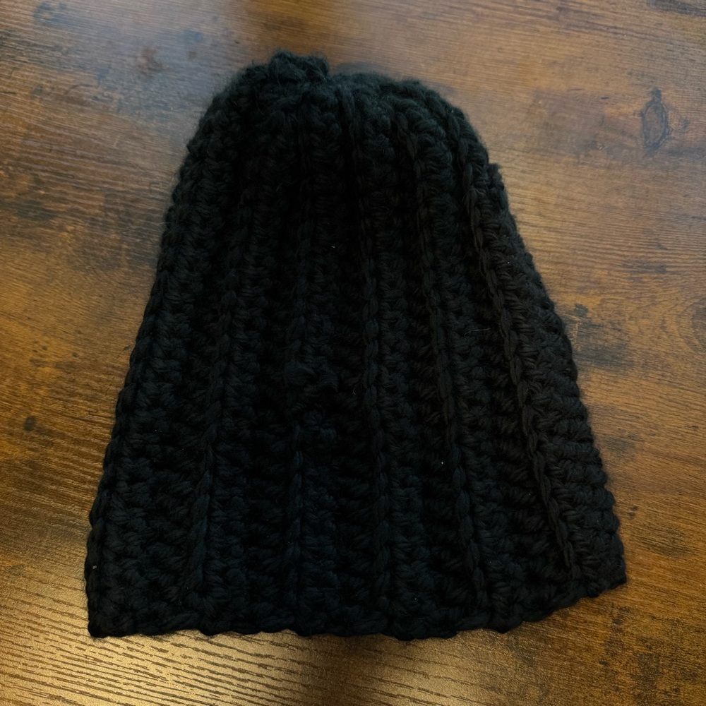 Chunky Black Hand Crocheted Beanie - Picture 3 of 5